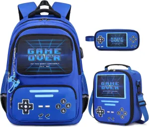 Gamer Backpack for Boys - Cool Luminous School Backpack for Boys with Lunch Bag Pencil Case - Kids Boys Backpack