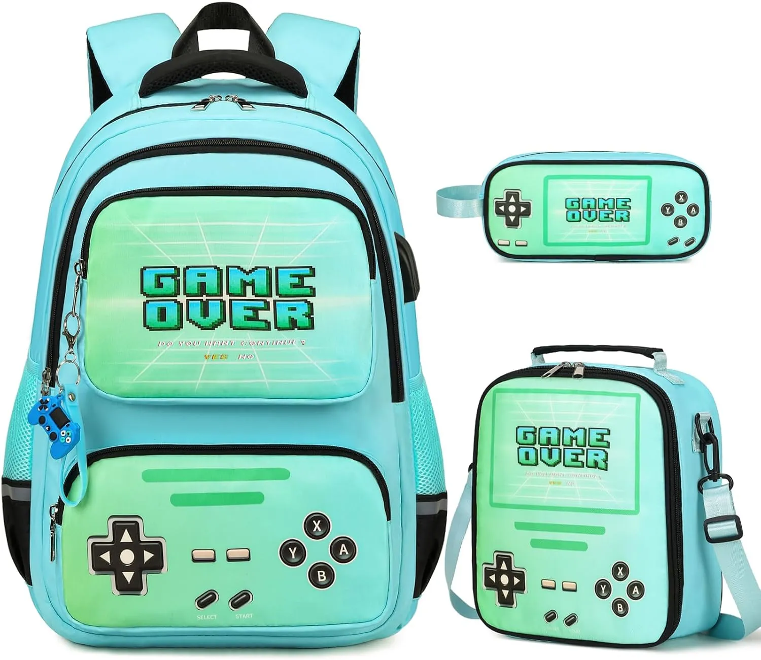 Gamer Backpack for Boys - Cool Luminous School Backpack for Boys with Lunch Bag Pencil Case - Kids Boys Backpack