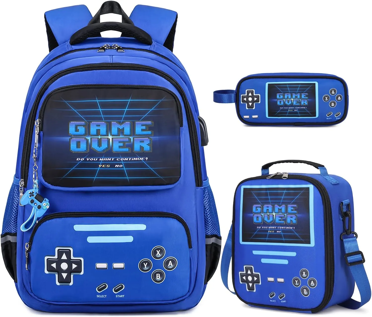 Gamer Backpack for Boys - Cool Luminous School Backpack for Boys with Lunch Bag Pencil Case - Kids Boys Backpack