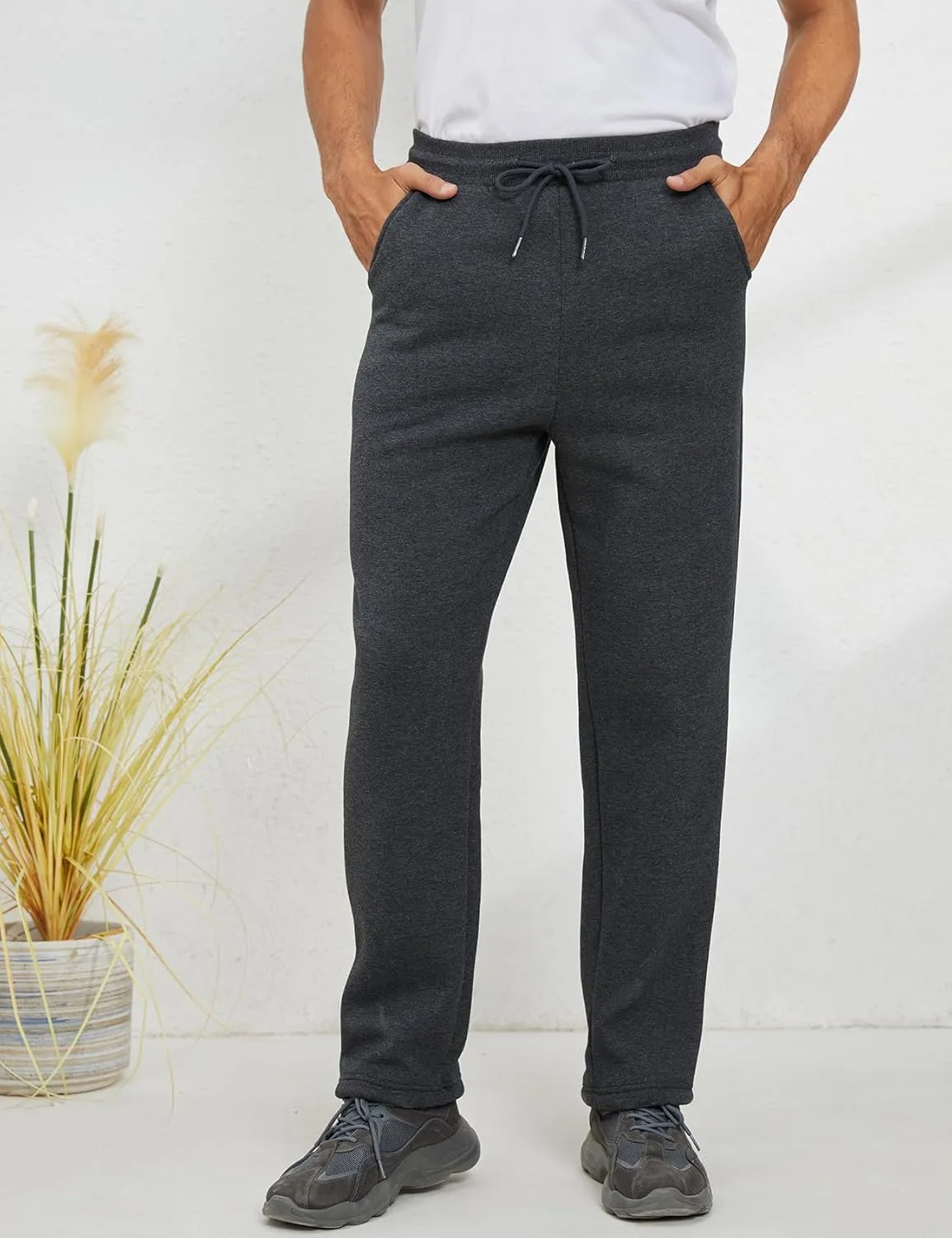 Gihuo Men's Winter Fleece Pants Sherpa Lined Sweatpants Active Running Jogger Pants