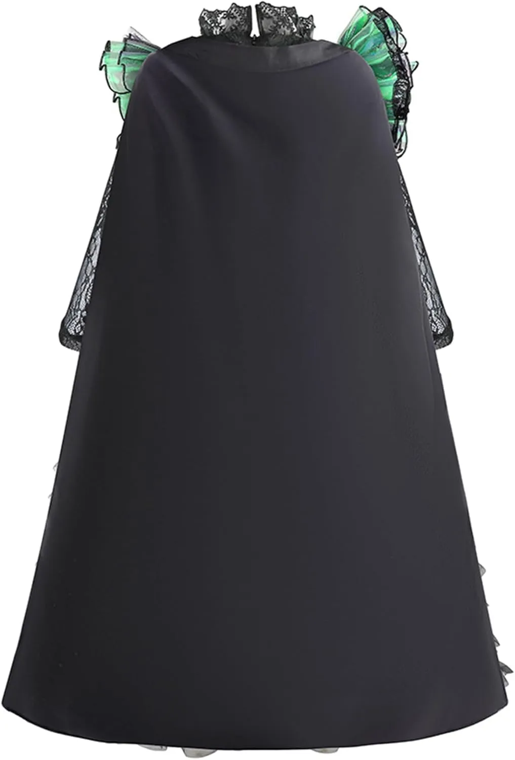 Girls Elphaba Black Witch Cosplay Dress with Hat Cute Lace Trim Long Sleeve Tulle Dresses Outfits with Gloves and Socks