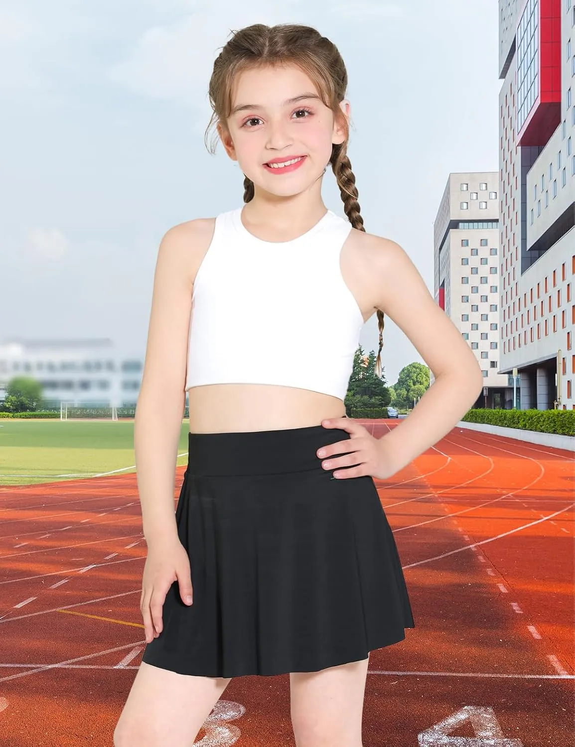 Girls Tennis Skirts, Casual Cute Kids Girls Athletic Skorts with Pocket Liner, Workout Sports Running Shorts, 5-14Y