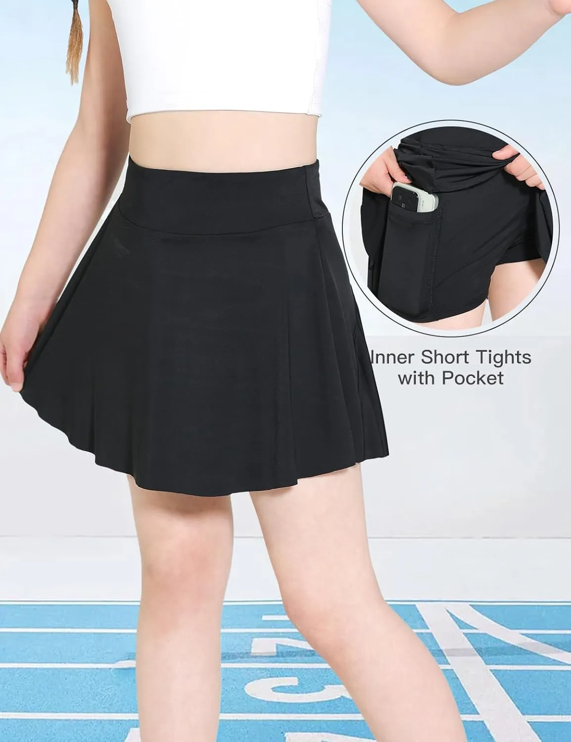 Girls Tennis Skirts, Casual Cute Kids Girls Athletic Skorts with Pocket Liner, Workout Sports Running Shorts, 5-14Y