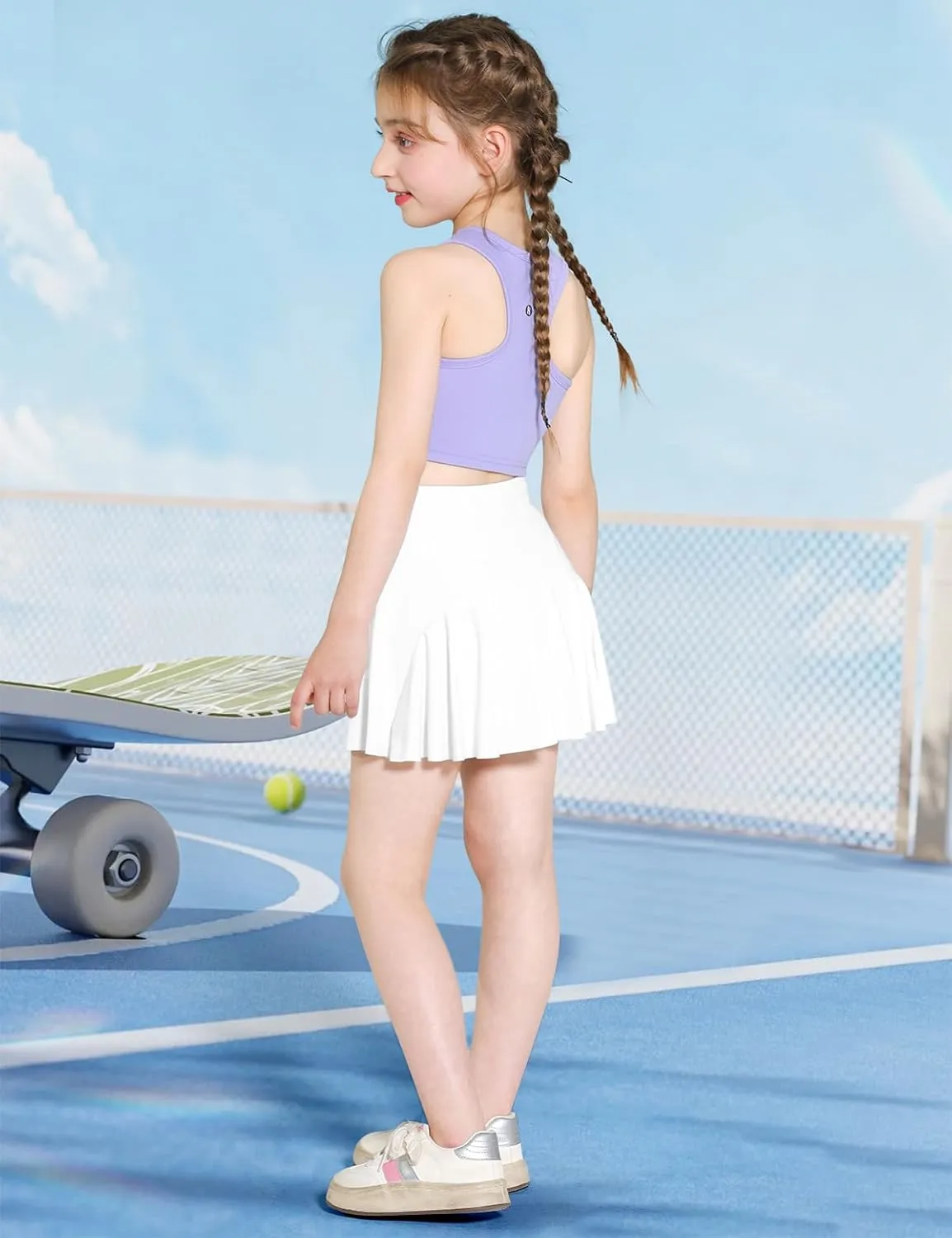 Girls Tennis Skirts, Casual Cute Kids Girls Athletic Skorts with Pocket Liner, Workout Sports Running Shorts, 5-14Y