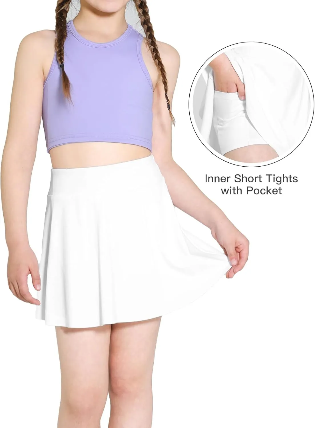 Girls Tennis Skirts, Casual Cute Kids Girls Athletic Skorts with Pocket Liner, Workout Sports Running Shorts, 5-14Y