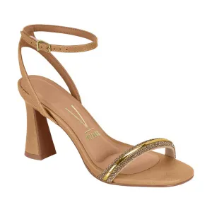 Gold Strap Tan Heels