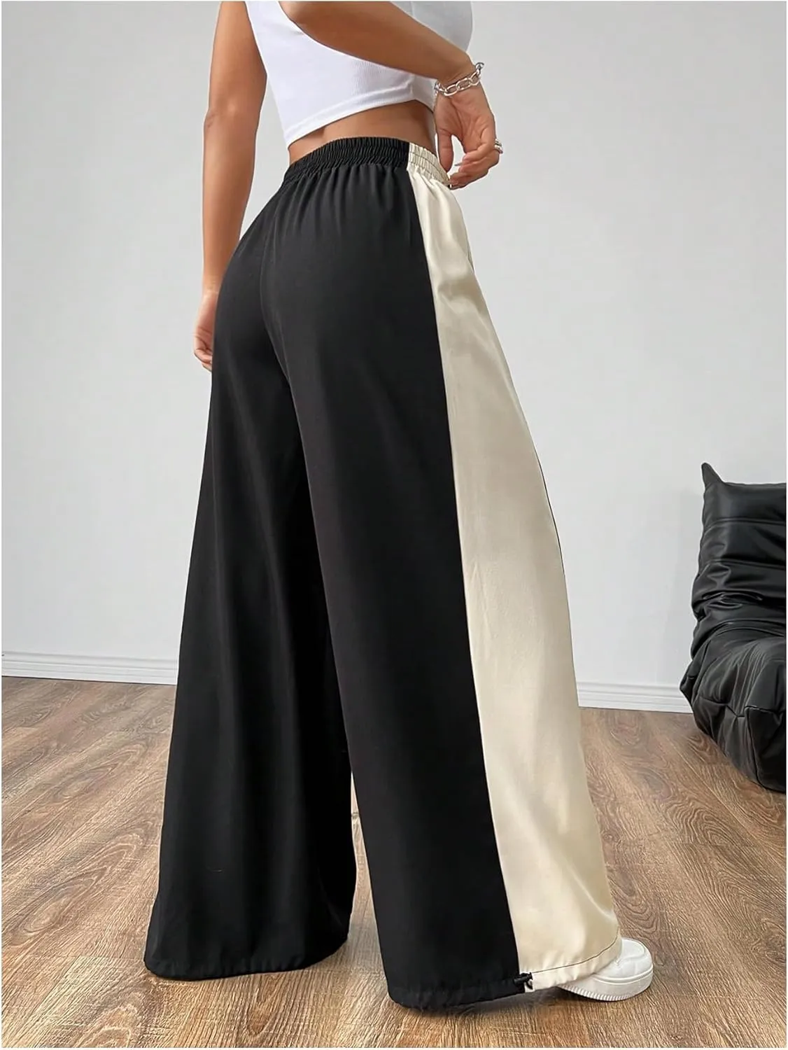 GORGLITTER Women's Color Block Sweatpants Baggy Y2k Elastic Waist Wide Leg Loose Track Pants Joggers Rave Bottoms