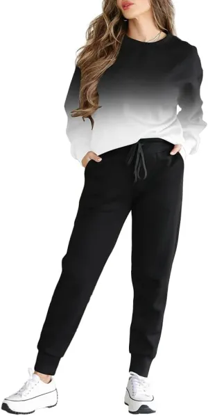 HBQ Sweatsuits For Women Sets 2 Piece Outfits Crewneck Sweatshirts Pullover Tops And Jogger Pants Tracksuits Lounge Set