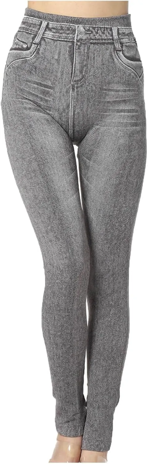 hlysgo Skinny Faux Jeans for Women High Waist Stretchy Slimming Jeggings Denim Print Leggings Trousers Pants