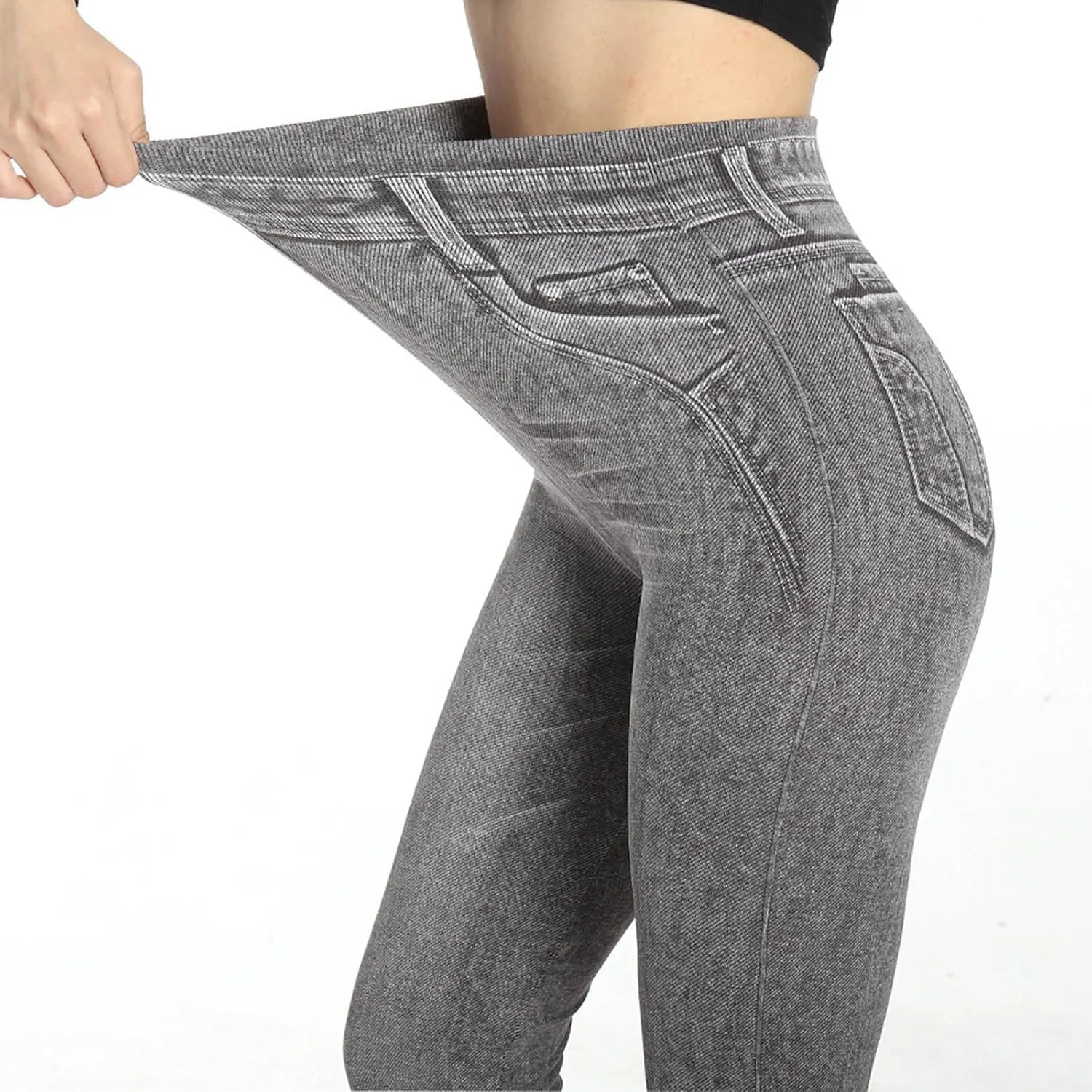 hlysgo Skinny Faux Jeans for Women High Waist Stretchy Slimming Jeggings Denim Print Leggings Trousers Pants