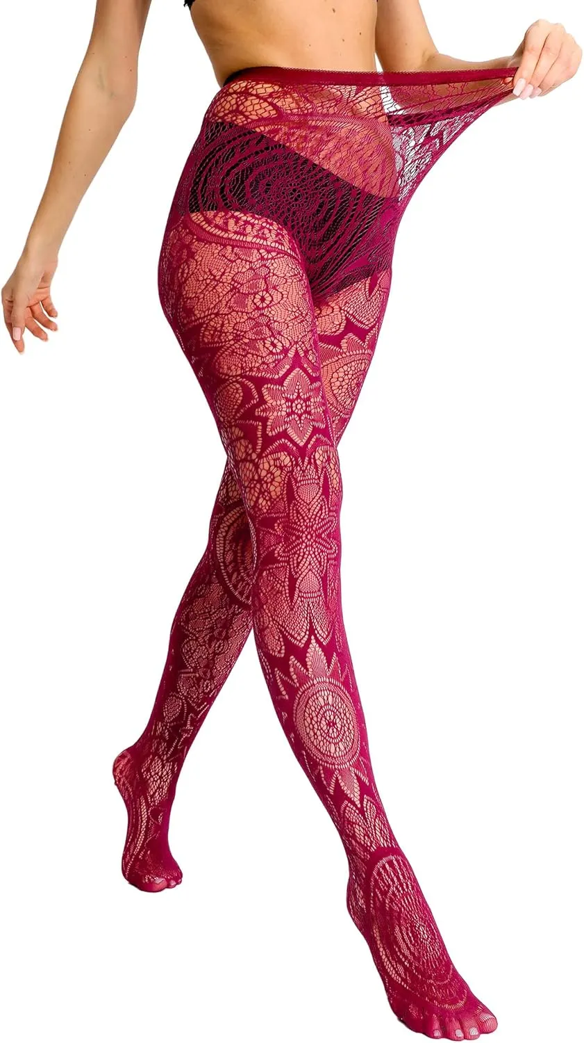 HONENNA Patterned Fishnets Tights Black Pantyhose Stockings for Women, 1-6 Pairs
