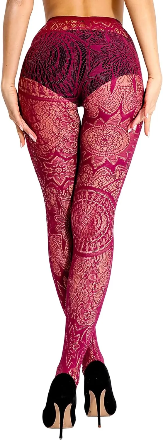 HONENNA Patterned Fishnets Tights Black Pantyhose Stockings for Women, 1-6 Pairs