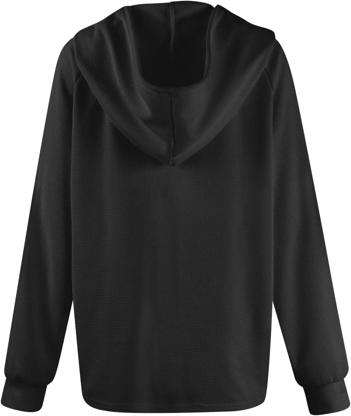 Hoodies for Women Waffle Knit Drawstring Button V Neck Sweatshirt Fall Loose Fit Long Sleeve Pullover