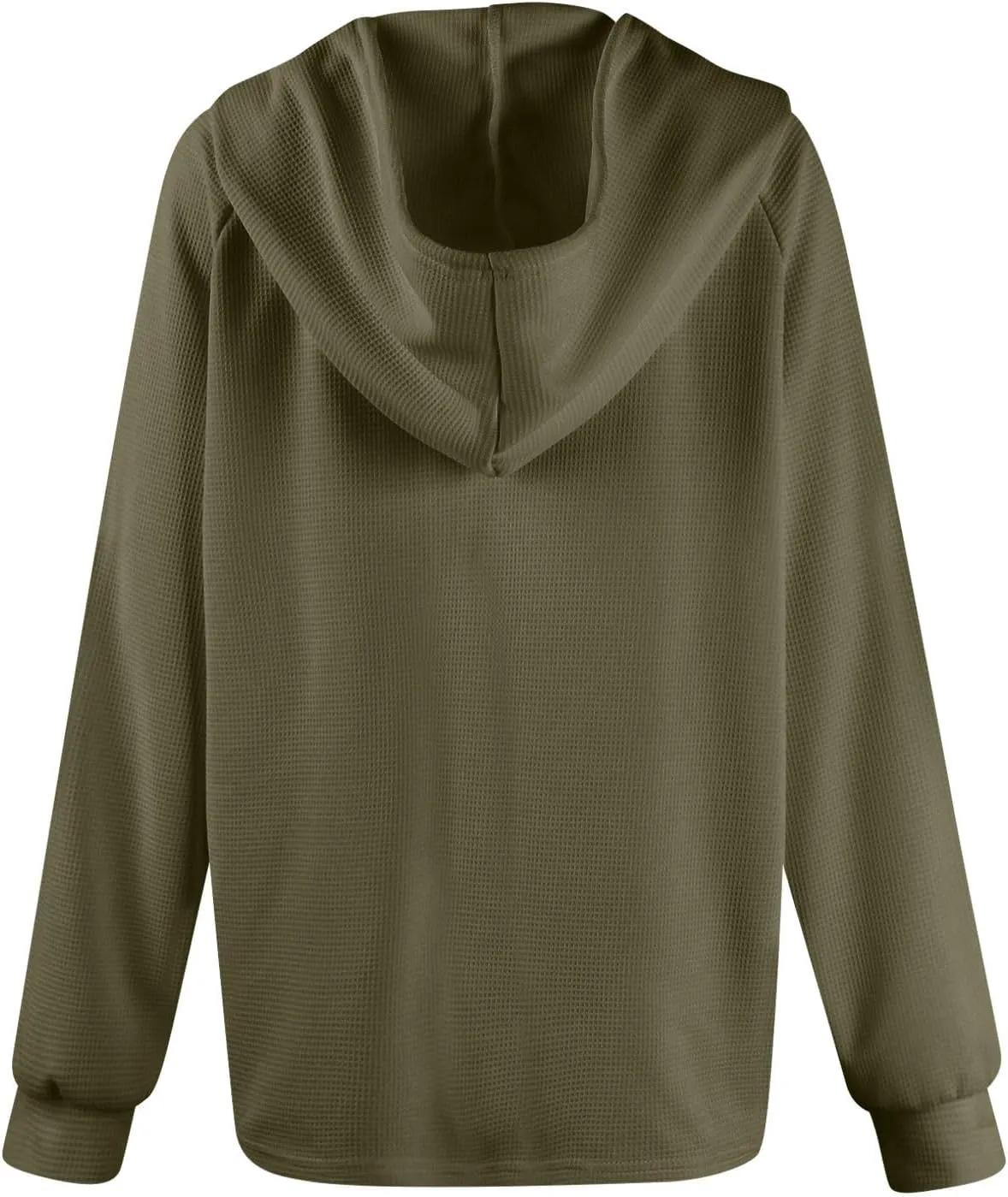 Hoodies for Women Waffle Knit Drawstring Button V Neck Sweatshirt Fall Loose Fit Long Sleeve Pullover