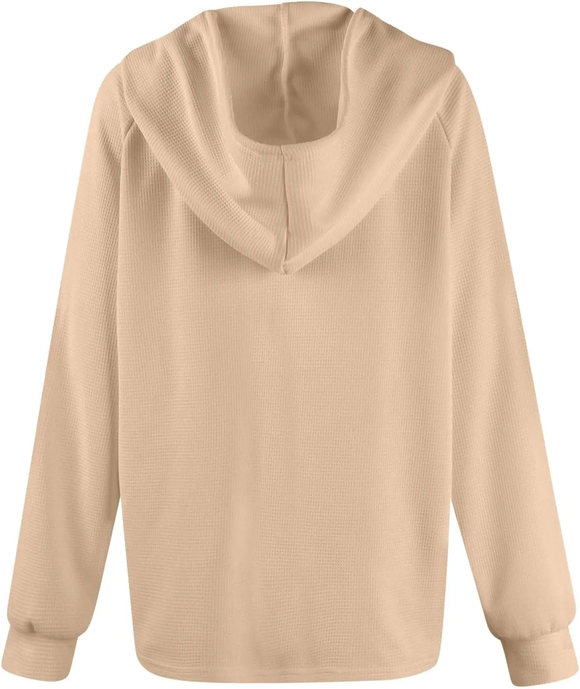 Hoodies for Women Waffle Knit Drawstring Button V Neck Sweatshirt Fall Loose Fit Long Sleeve Pullover