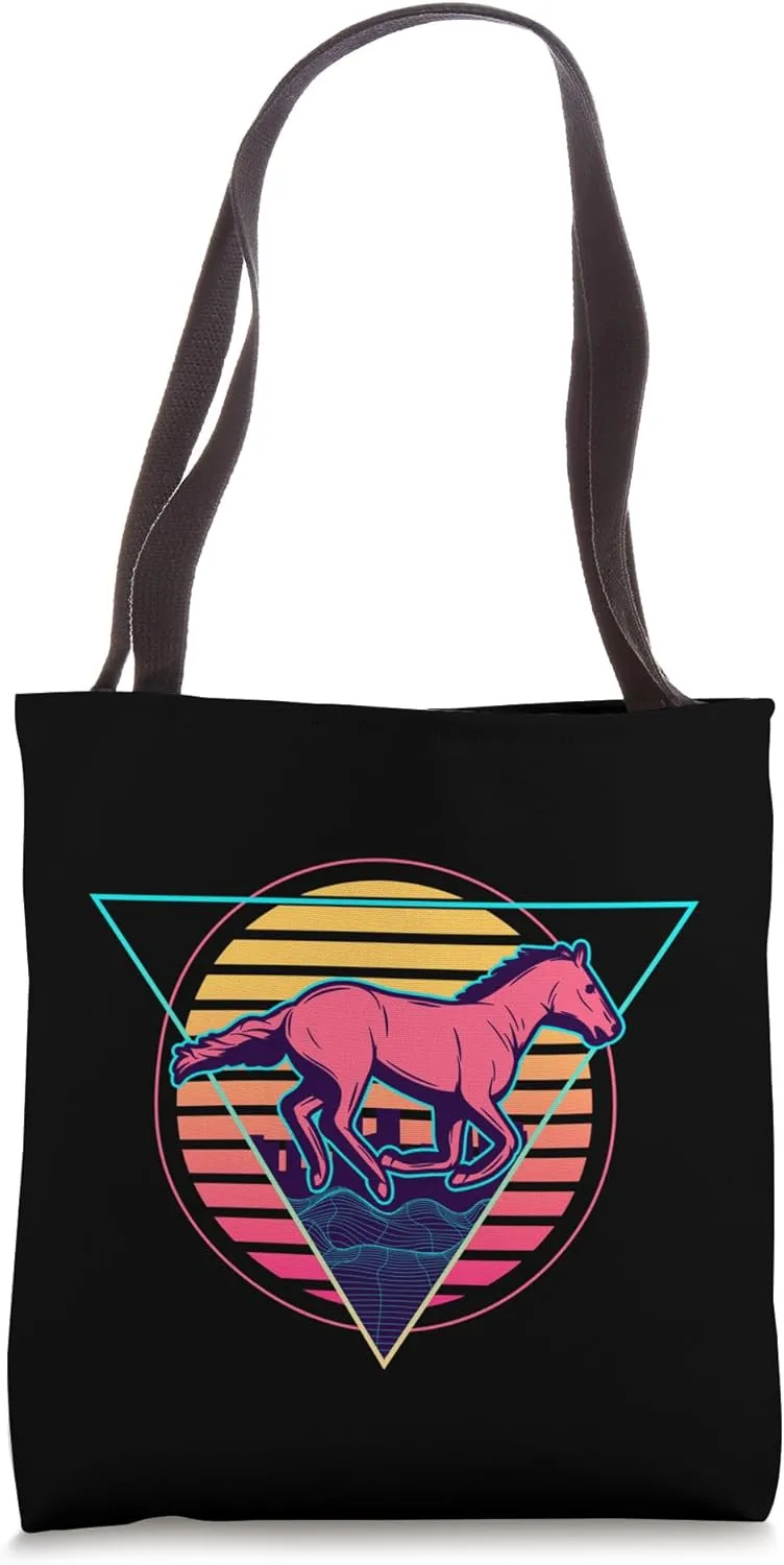Horse Retro Futuristic Synthwave Vaporwave City Pop Tote Bag