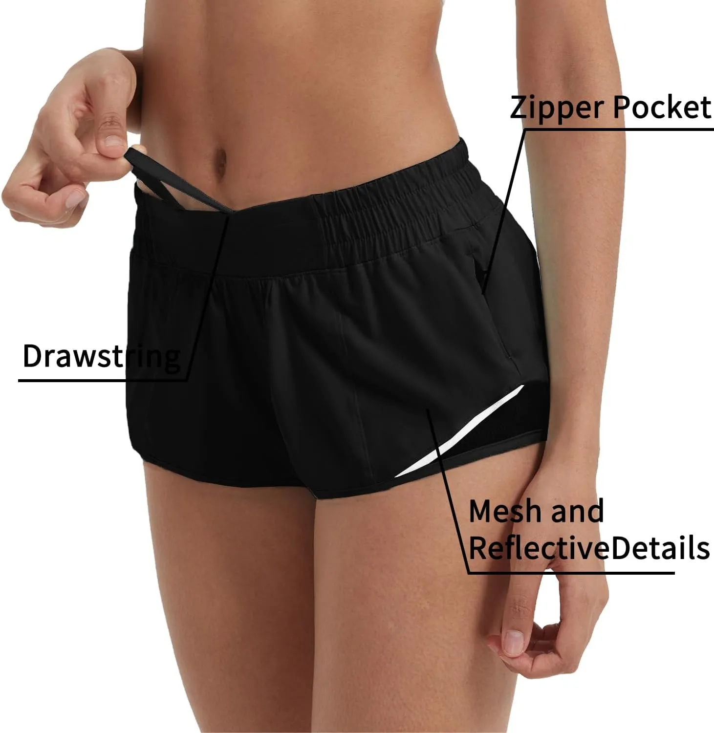 Husnainna Athletic Running Shorts for Women 2.5'' with Zipper Pockets and Mesh Liner Yoga Gym Workout