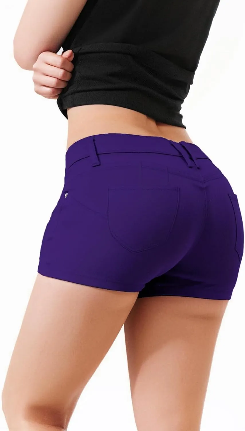 Hybrid & Company Womens Super Comfy 3 inch Inseam Butt Lifting Stretch Twill/Denim Shorts