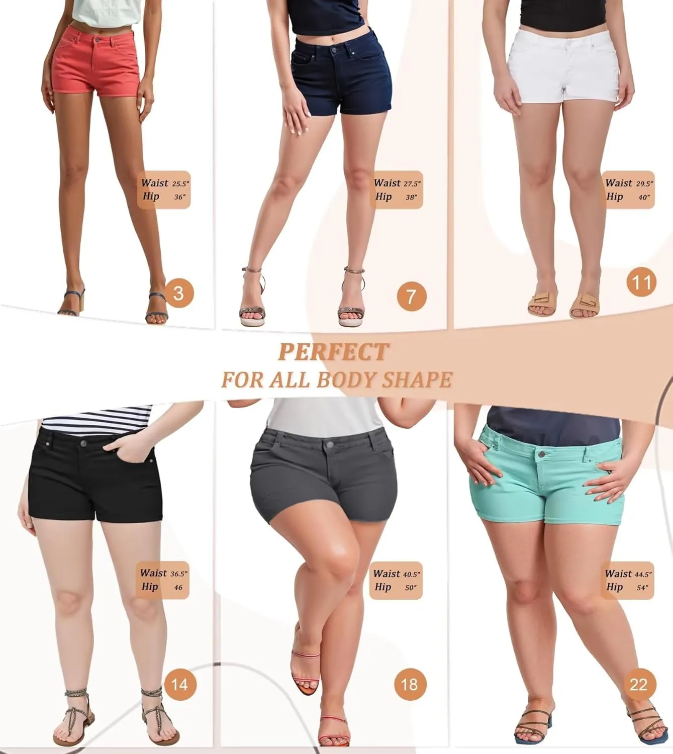 Hybrid & Company Womens Super Comfy 3 inch Inseam Butt Lifting Stretch Twill/Denim Shorts