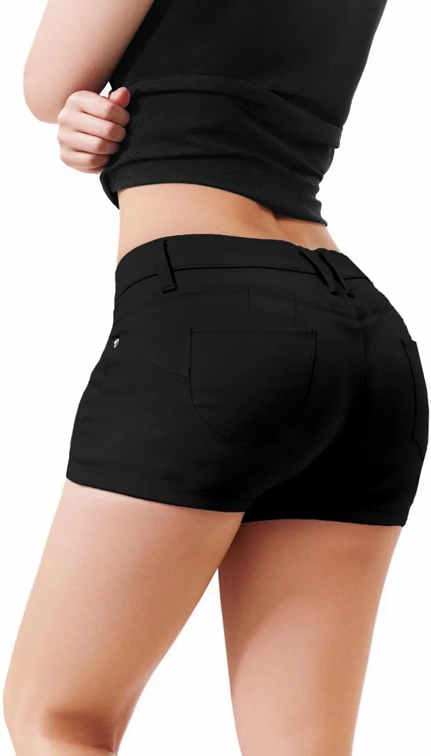 Hybrid & Company Womens Super Comfy 3 inch Inseam Butt Lifting Stretch Twill/Denim Shorts