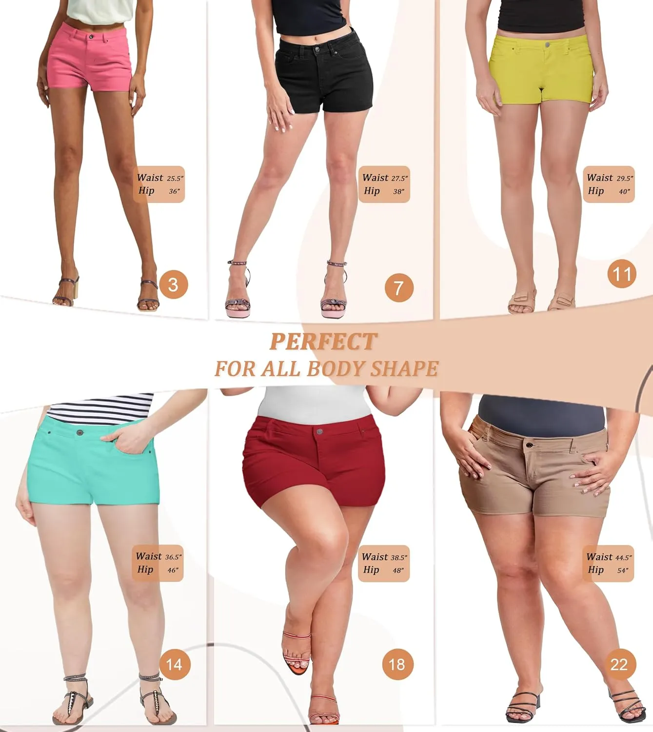 Hybrid & Company Womens Super Comfy 3 inch Inseam Butt Lifting Stretch Twill/Denim Shorts
