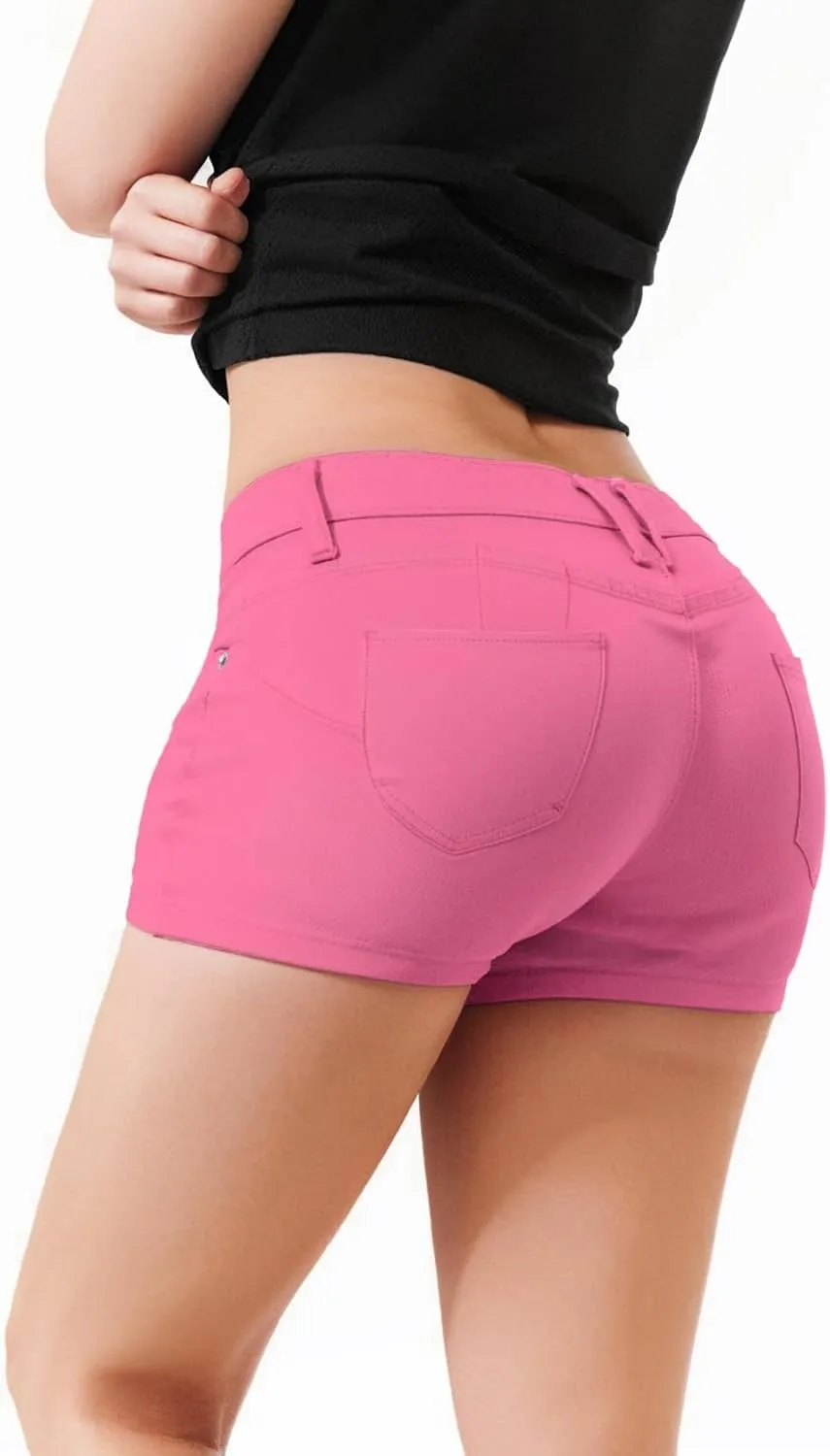 Hybrid & Company Womens Super Comfy 3 inch Inseam Butt Lifting Stretch Twill/Denim Shorts