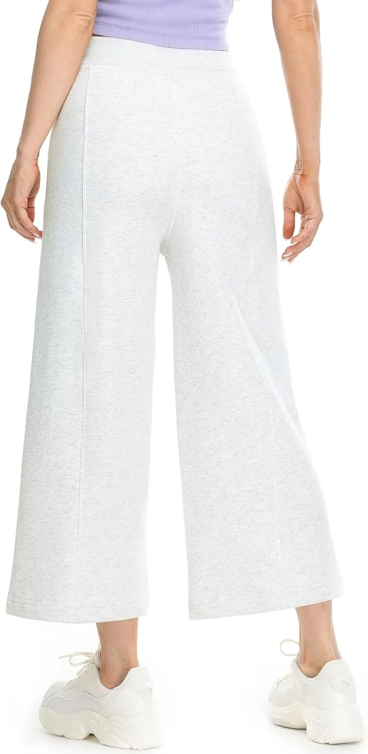 icyzone Women's High Waisted Fleece Lined Wide Leg Cropped Sweatpants, Drawstring Thick Comfy Jogger Pants