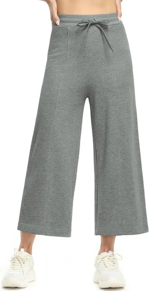 icyzone Women's High Waisted Fleece Lined Wide Leg Cropped Sweatpants, Drawstring Thick Comfy Jogger Pants