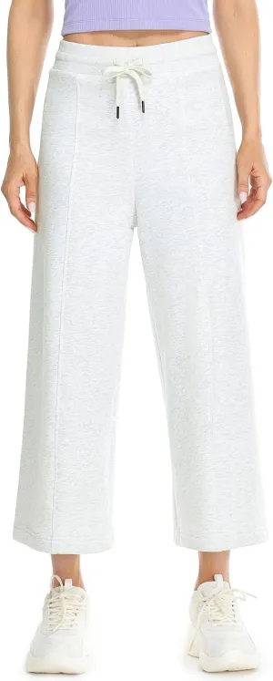 icyzone Women's High Waisted Fleece Lined Wide Leg Cropped Sweatpants, Drawstring Thick Comfy Jogger Pants