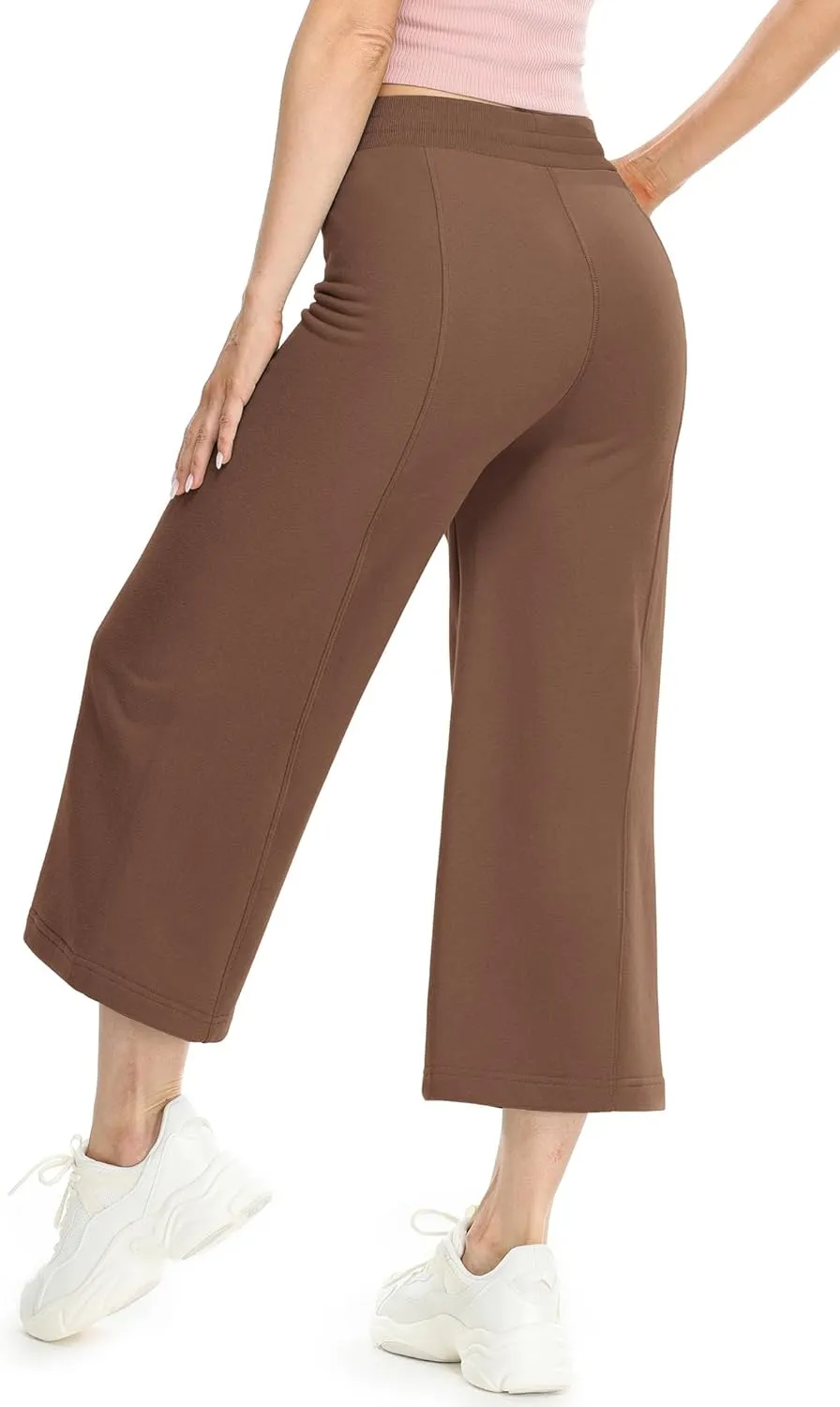 icyzone Women's High Waisted Fleece Lined Wide Leg Cropped Sweatpants, Drawstring Thick Comfy Jogger Pants
