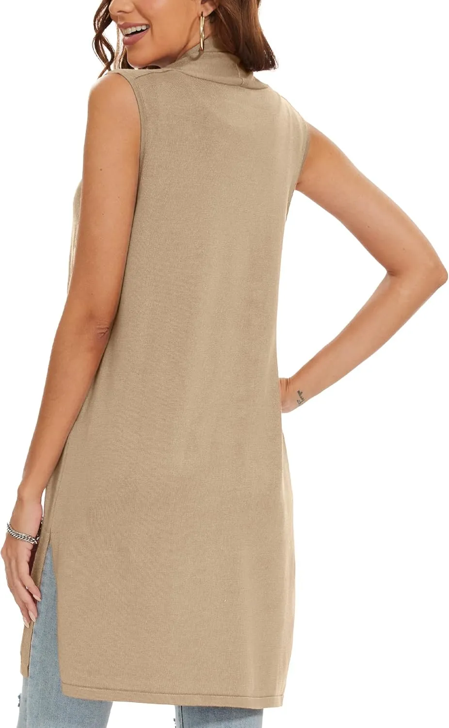 INKOFF Women's Long Knit Cardigan Vest Sleeveless Sweater Pockets Open Front Draped Duster Vest Casual