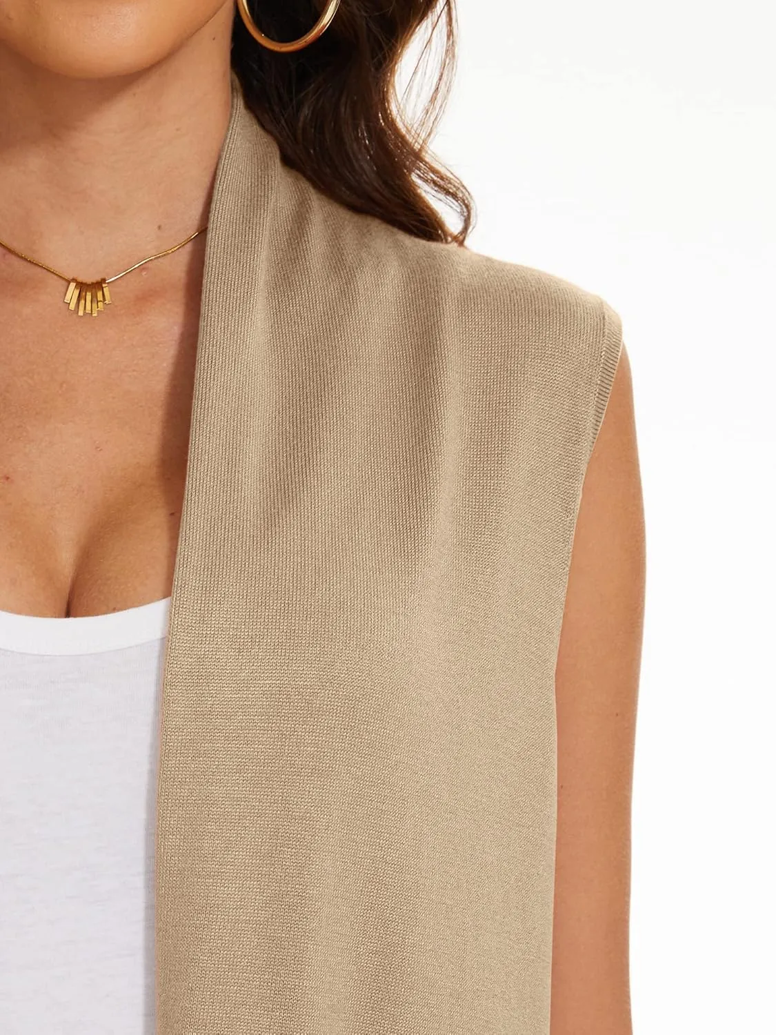 INKOFF Women's Long Knit Cardigan Vest Sleeveless Sweater Pockets Open Front Draped Duster Vest Casual