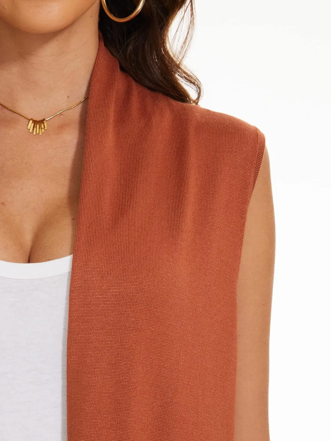 INKOFF Women's Long Knit Cardigan Vest Sleeveless Sweater Pockets Open Front Draped Duster Vest Casual