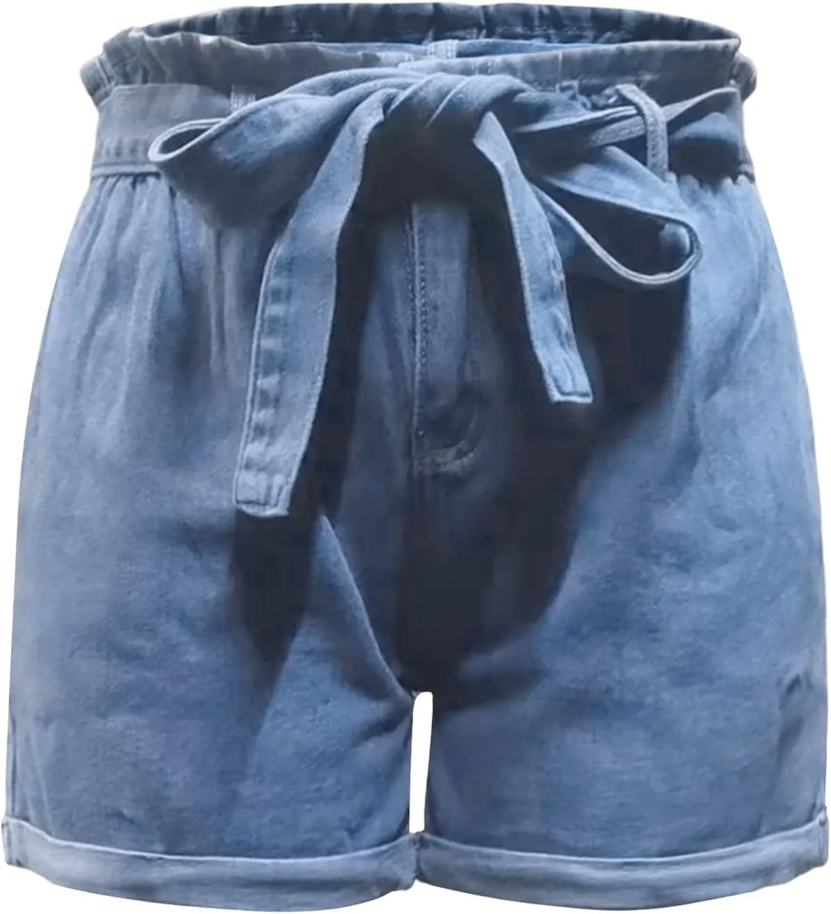 Jean Shorts Womens Trendy Elastic High Waisted Bow Tie Denim Shorts Baggy 5 Inch Inseam Pull On Jorts with Pockets
