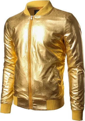 JOGAL Men's Metallic Silver Jacket Gold 70's Disco Costume