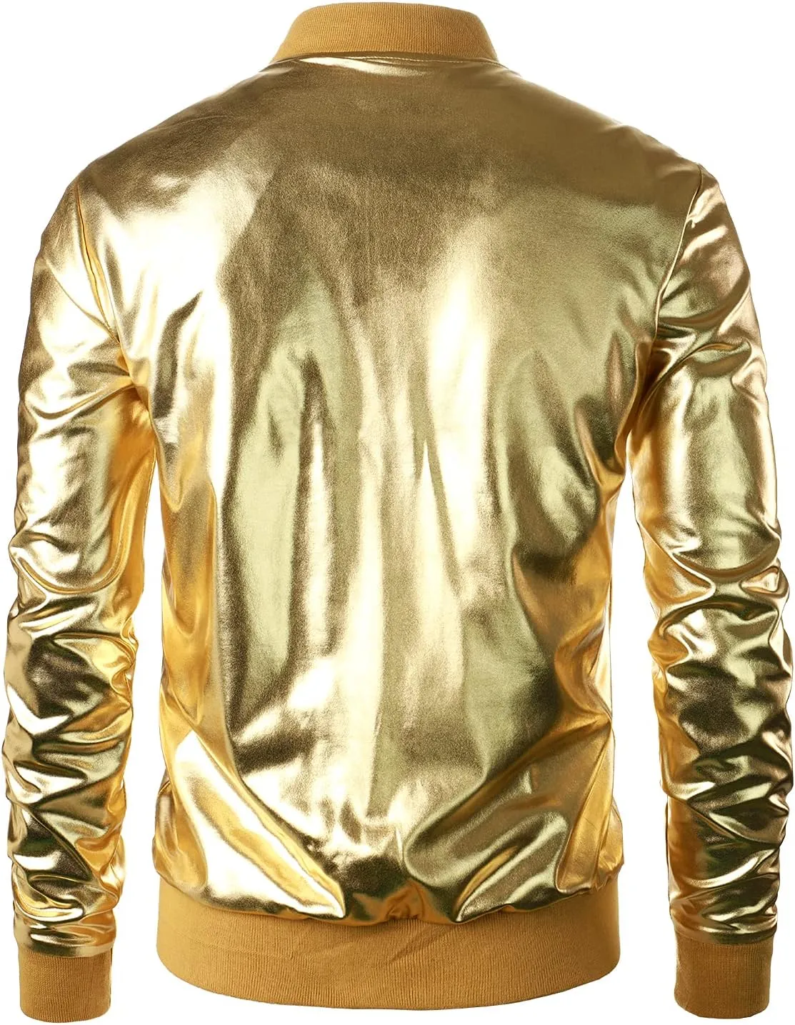 JOGAL Men's Metallic Silver Jacket Gold 70's Disco Costume