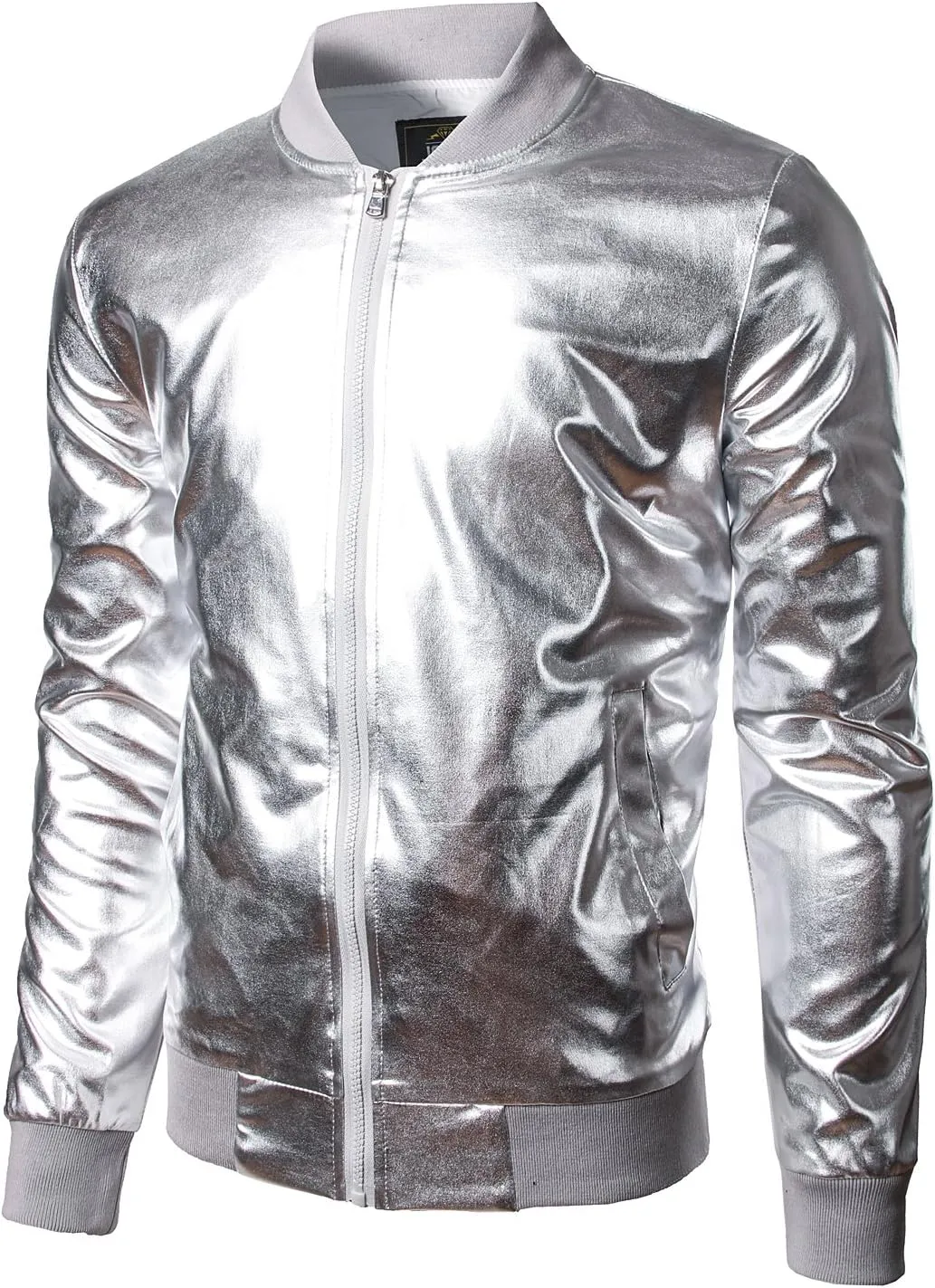 JOGAL Men's Metallic Silver Jacket Gold 70's Disco Costume