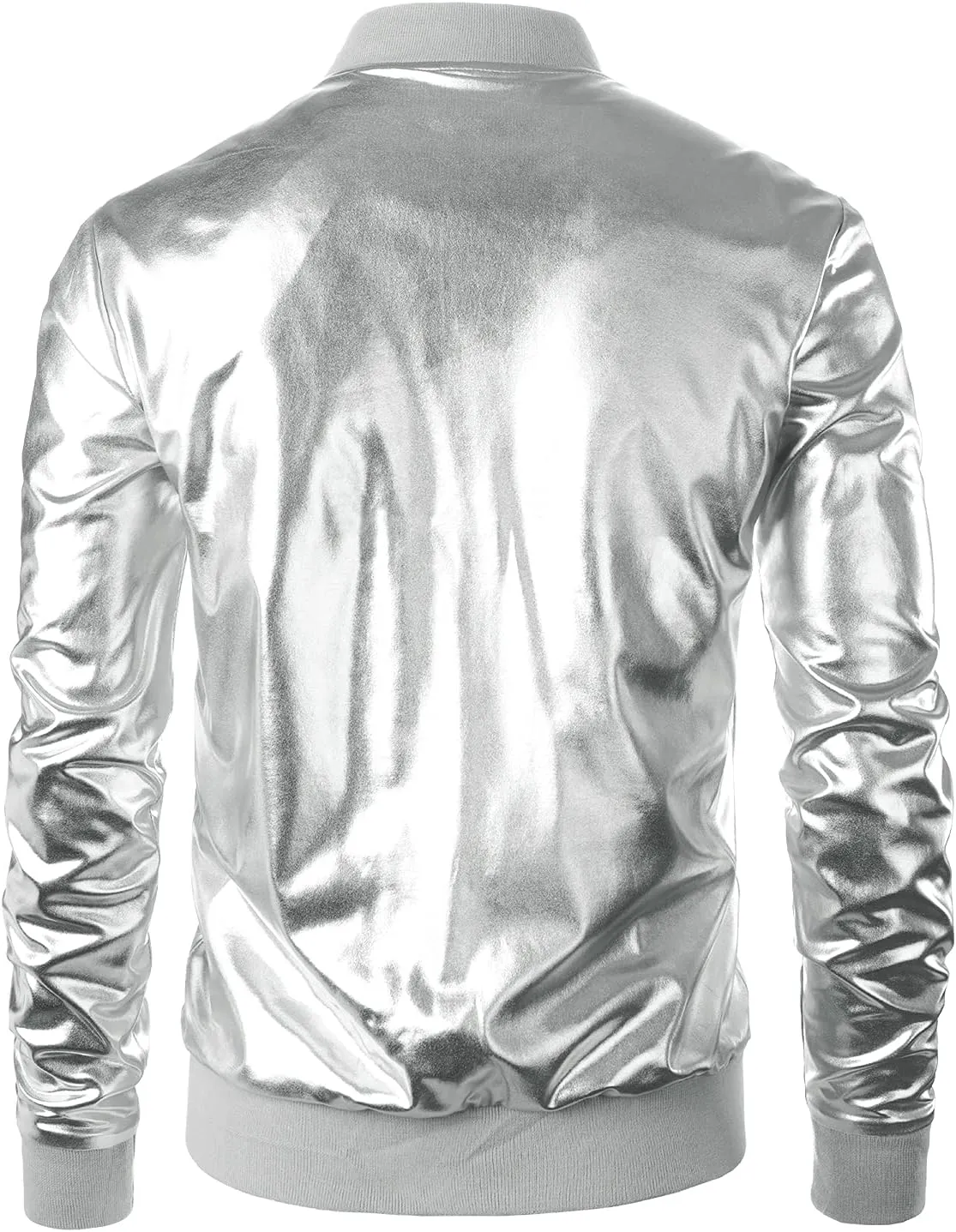 JOGAL Men's Metallic Silver Jacket Gold 70's Disco Costume
