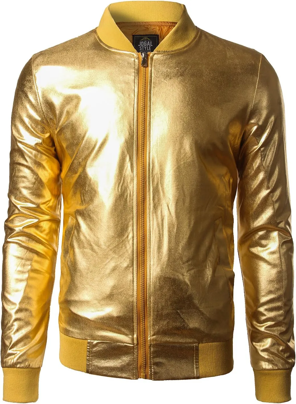 JOGAL Men's Metallic Silver Jacket Gold 70's Disco Costume