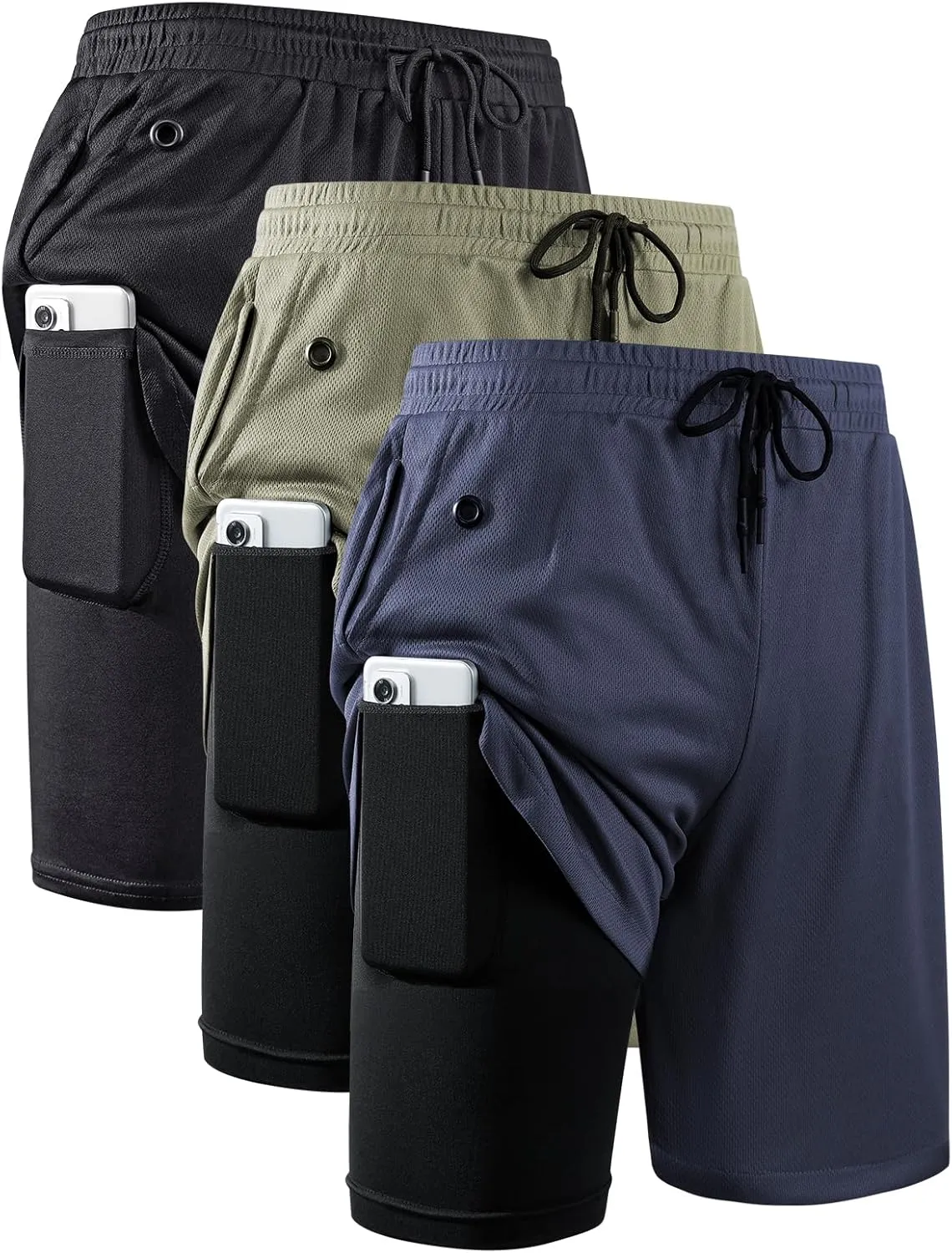 JWJ Mens 2 in 1 Running Shorts Quick Dry Gym Athletic Workout Clothes with Side Pockets