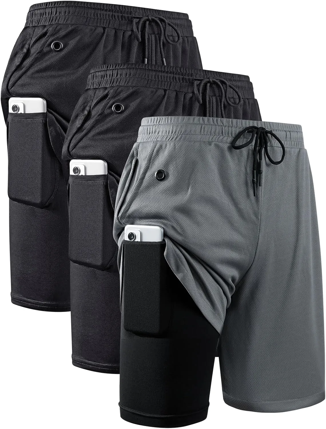 JWJ Mens 2 in 1 Running Shorts Quick Dry Gym Athletic Workout Clothes with Side Pockets