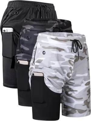 JWJ Mens 2 in 1 Running Shorts Quick Dry Gym Athletic Workout Clothes with Side Pockets