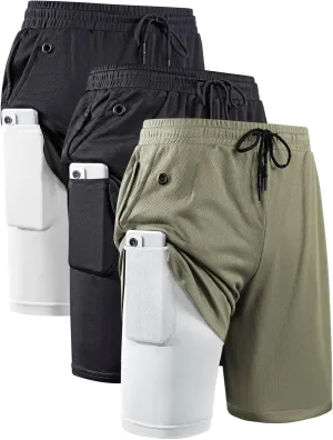 JWJ Mens 2 in 1 Running Shorts Quick Dry Gym Athletic Workout Clothes with Side Pockets