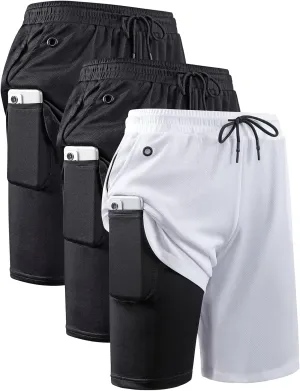 JWJ Mens 2 in 1 Running Shorts Quick Dry Gym Athletic Workout Clothes with Side Pockets