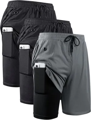 JWJ Mens 2 in 1 Running Shorts Quick Dry Gym Athletic Workout Clothes with Side Pockets