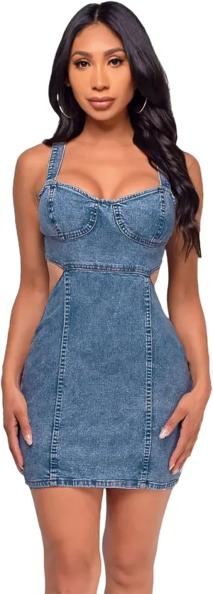 JWJP&CCYIQI Denim Bodycon Dress One Piece Cut Out Sleeveless Jean Mini Dresses
