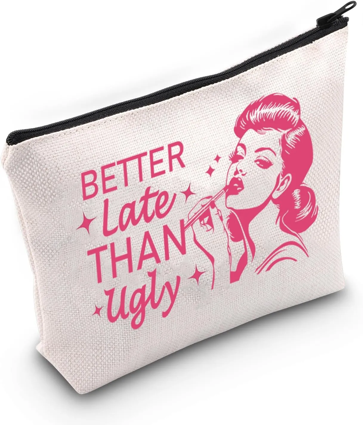 JXGZSO Funny Quote Cosmetic Bag Cool Girl Gift Better Late Than Ugly Make Up Bag Irish Gifts For Women Quirky Art Gift