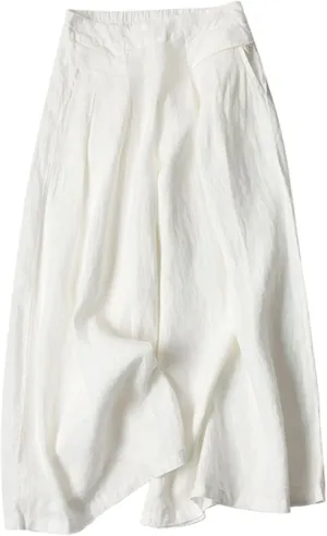 Kubbon Women's Cotton Linen High Waisted Palazzo Pants Wide Leg Lounge Pants Flowy Summer Drawstring Slimming Trousers