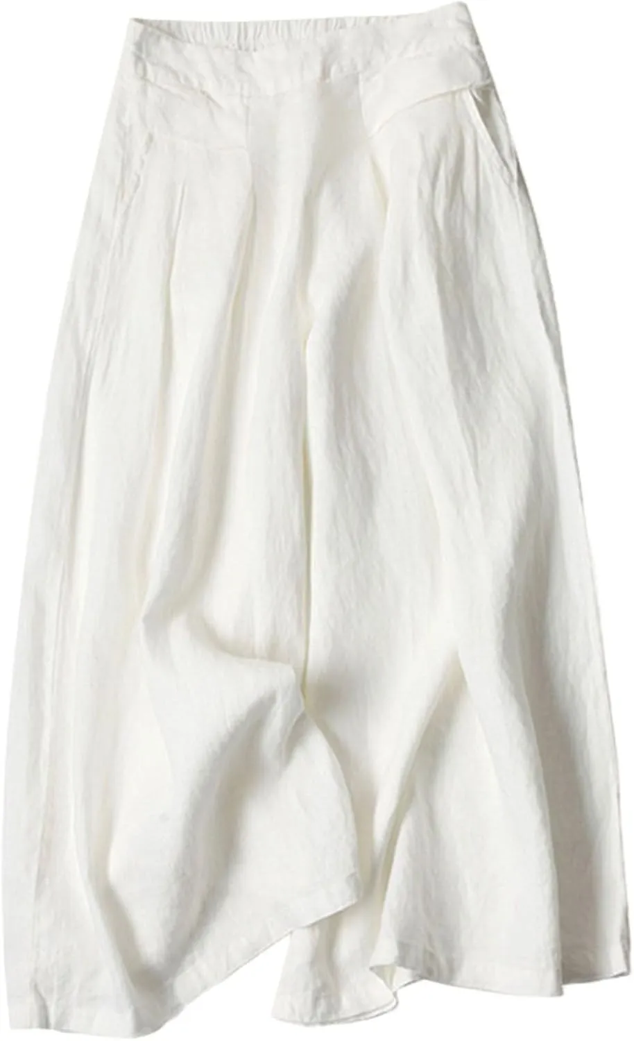 Kubbon Women's Cotton Linen High Waisted Palazzo Pants Wide Leg Lounge Pants Flowy Summer Drawstring Slimming Trousers
