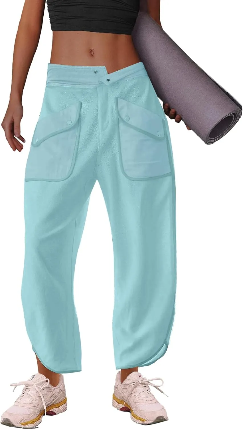 LAMISSCHE Oversized Barrel Lounge Pants Women Wide Leg Sweatpants with Pockets Baggy Cropped Pants